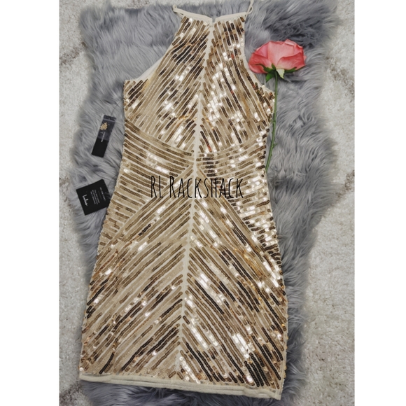 NEW Lulu's New Year's gold sequin bodycon dress - Picture 3 of 14
